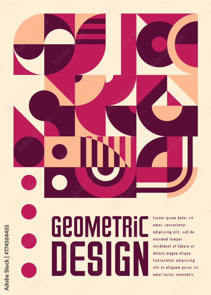 Poster maroon and purple modern abstract geometric pattern poster. geometric shapes vector graphic backgrou