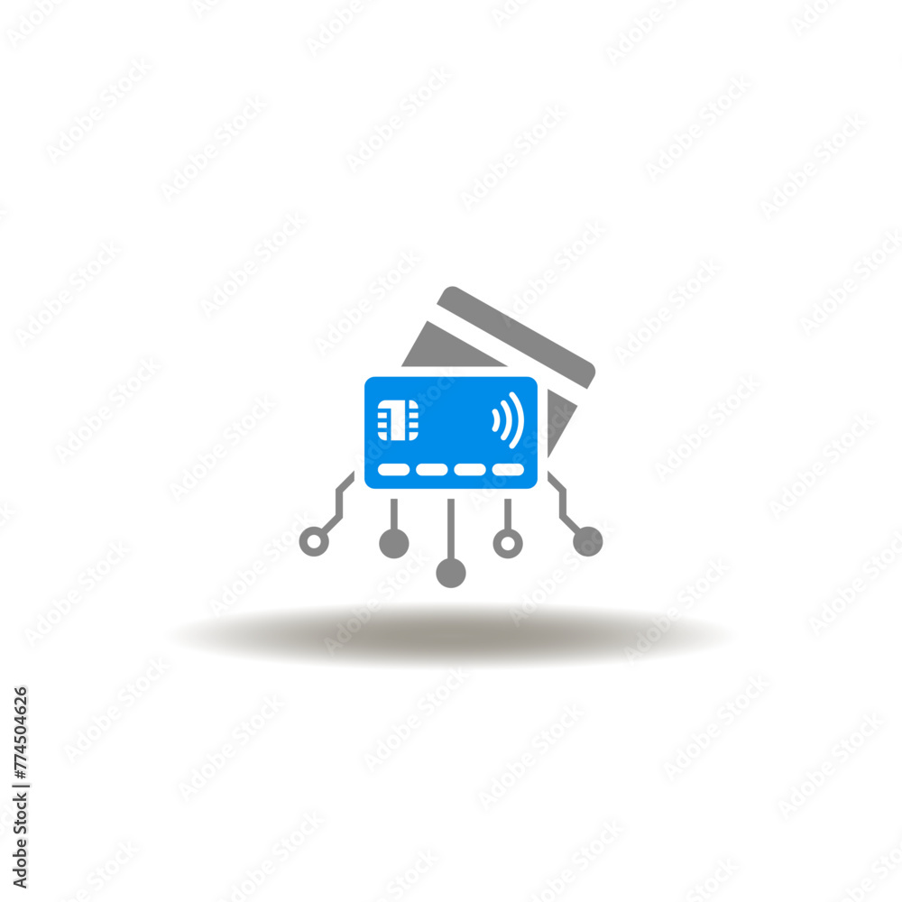 Poster vector illustration of card credit with circuit pattern. icon of debit payment. symbol of credit deb