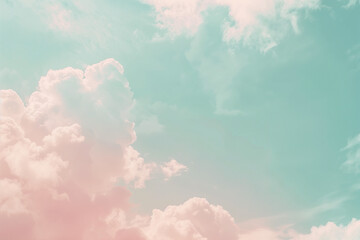 Fluffy White Clouds Drifting in a Clear Blue Sky, Serene and Peaceful Natural Scenery