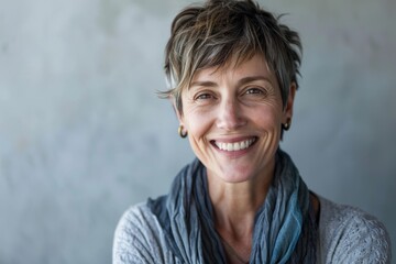 Portrait of smiling middle aged woman looking at camera with copy space - Powered by Adobe