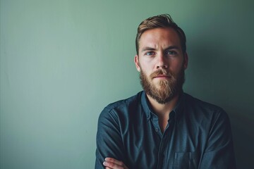 Portrait of a handsome young man with a long beard and mustache - obrazy, fototapety, plakaty