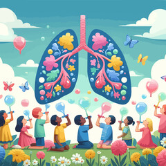 Asthma day concept art with inhaler - obrazy, fototapety, plakaty