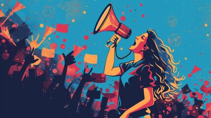 Woman Protest Art with Megaphone