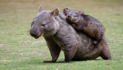 A Mother Wombat With Her Baby Riding On Her Back  2