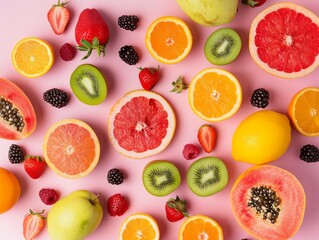 overhead view of mixed fruits, colorful and healthy