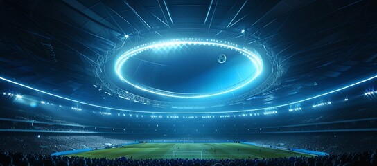 Soccer stadium with a soccer field and stands full of fans - obrazy, fototapety, plakaty