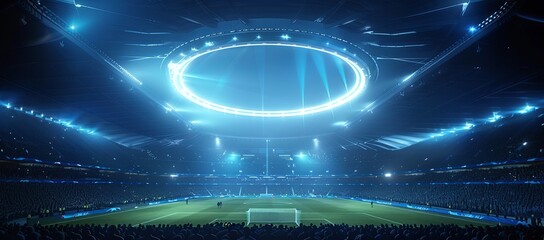 Soccer stadium with a soccer field and stands full of fans - obrazy, fototapety, plakaty