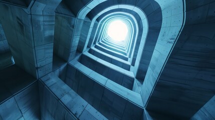 Fototapeta premium Looking Up Through Geometric Tunnel to Bright Sky