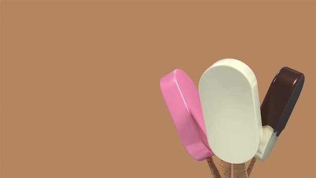 Ice cream animation. Ice cream dessert with a popsicle stick. 4K seamless loop video footage