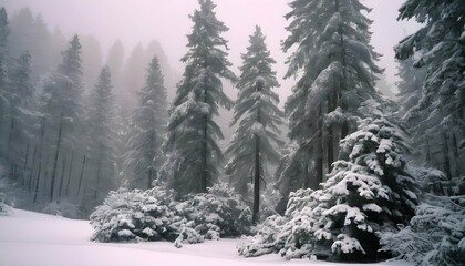 Majestic Snow Covered Pine Trees In A Winter Fore  2