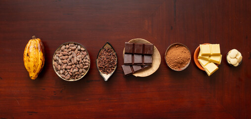 Derived from the cacao fruit, the sequence includes seeds, chocolate nibs, cocoa powder, chocolate,...