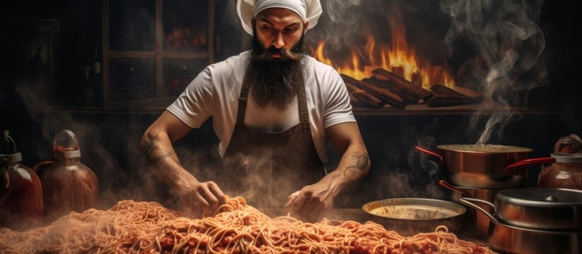A man wearing a turban is busy preparing food in a modern kitchen with stainless steel appliances and utensils - Powered by Adobe