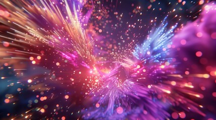 A dazzling display of neon explosions creating a sense of chaos and beauty at the same time.