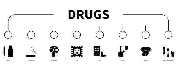 Drugs banner web icon vector illustration concept - obrazy, fototapety, plakaty