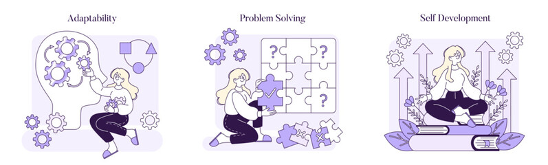 A visual narrative on adaptability in thought, puzzle-solving acuity, and the tranquility of self-growth