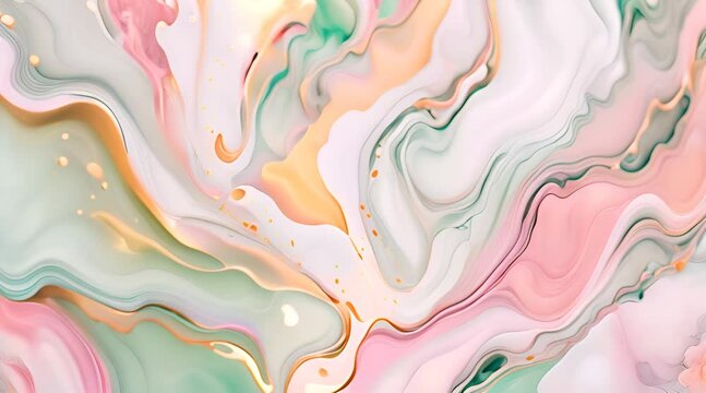 Mint green and pink light waves with gold, marble abstract background