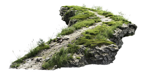 3d trail off road with travel going up to the top of green mountain, isolated on white background, png
