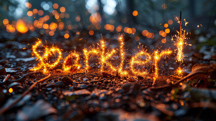 the words "sparkler!" written with a sparkler. light painting photo.generative ai