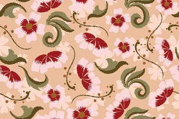 Seamless paisley embroidered floral motif pattern in vector, for design, fabric, wrapping, digital motif, background, wallpaper, print, clothing, etc.
