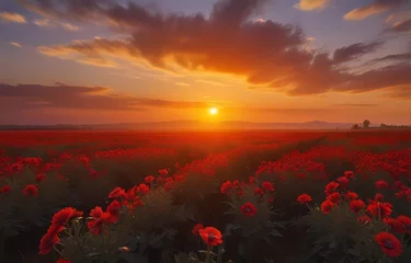 Zelfklevend Fotobehang poppy field at sunset high quality photo HD,  flowers  © Amirkhan