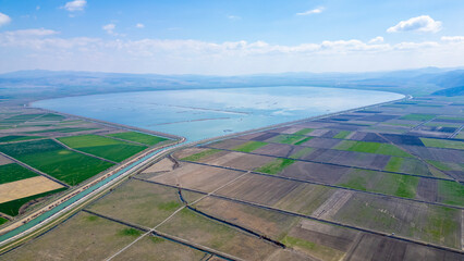 large and wide huge agricultural lands, irrigation pond and sustainable industry