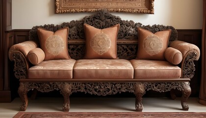 Intricate Handcrafted Wooden Furniture With Ornat  2 - obrazy, fototapety, plakaty
