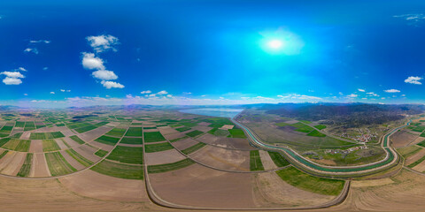 large and wide huge agricultural lands, irrigation pond and sustainable industry - 774514047
