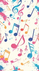 Colorful Musical Notes on White Background, tileable/seamless background