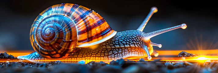 snail on the road,
 Speed Laser Snail with Speed Motion Light Trail - obrazy, fototapety, plakaty