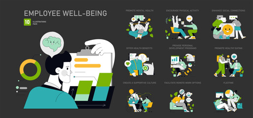 Employee well-being set. Vector illustration.