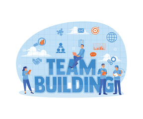 Successful teamwork. Business team working together towards the target. Team Building concept. Flat vector illustration.