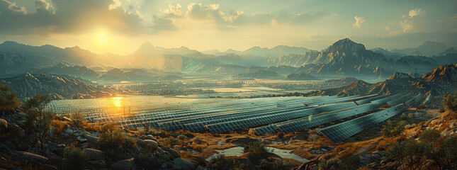a huge solar power farm, a chinese landscape, photorealistic picture taken by a drone.generative ai - obrazy, fototapety, plakaty