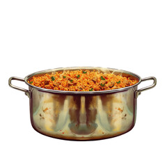 A large pot of food on a transparent