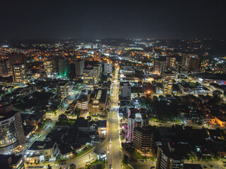 Vista aérea noturna de Bento Gonçalves, Rio Grande do Sul. 2024.