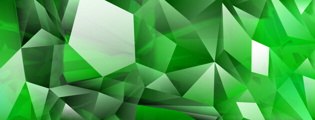 Abstract background of crystals in green colors with highlights on the facets and refracting of light