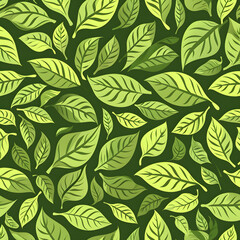 watercolor seamless pattern with lush green leaves on a delicately hand-drawn background.