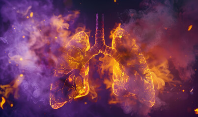 Human lung model with a of disease, A transparent lungs with a blue background, Human lungs concept of healthy lungs