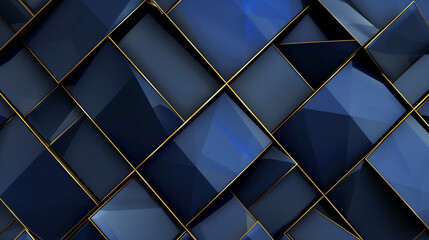 Obraz premium Abstract geometric shape overlapping on dark blue background with golden lines. Luxury and elegant design. Vector illustration