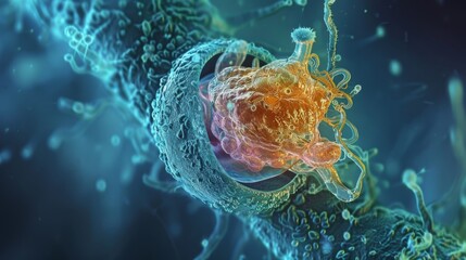 A detailed image of the acrosome the specialized structure at the tip of the head containing enzymes that aid in fertilization.