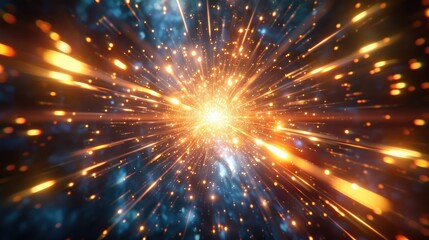 A vibrant illustration depicting golden lights zooming through a blue space