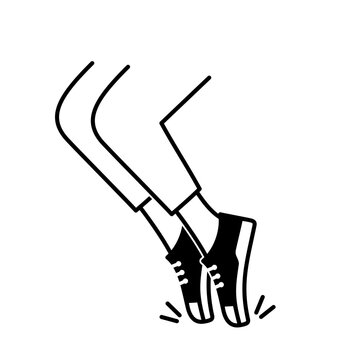 Illustration of dance footwork moves. Feet and legs monochrome outline illustration.