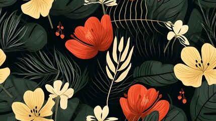 Seamless patterns featuring flowers, leaves, and botanical elements