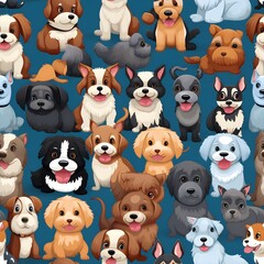 Seamless pattern of  digital paper cute puppies of lots of different breeds