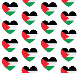 Vector seamless pattern of flat heart with Palestine flag isolated on white background