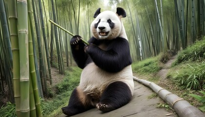 a giant panda exploring a bamboo forest upscaled 7