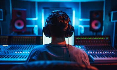 Male artist produces music in soundproof studio with computer mixing desk and audio engineer. Explore music production process, recording studio environment, and collaboration with skilled professiona
