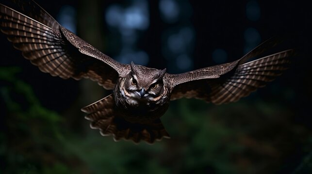 Graceful Nocturnal Beauty: A Nightjar Captured Mid-Flight, Exhibiting Elegance with Outstretched Wings Against the Dusk Sky in a Captivating Display of Avian Majesty.