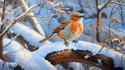 Solitary Beauty: A Partridge Captured in a Serene Snowy Woodland Scene, Camouflaged in Nature's Graceful Embrace of Winter's Blanket - obrazy, fototapety, plakaty