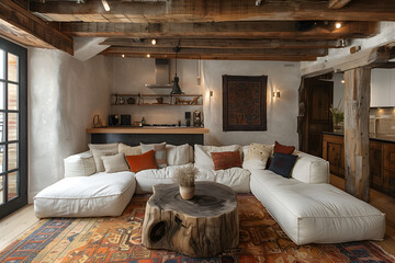 Cozy old retro style European apartment with lots of books and paintings