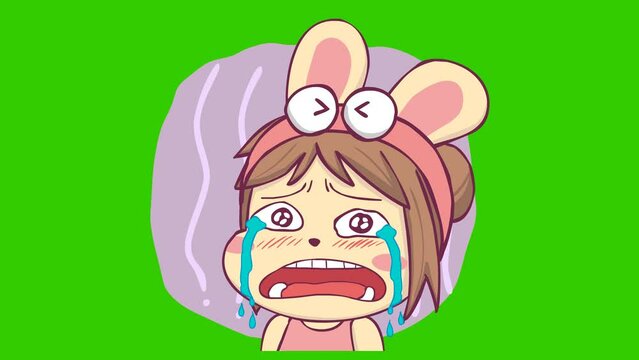 Cute rabbit girl  animation on green screen